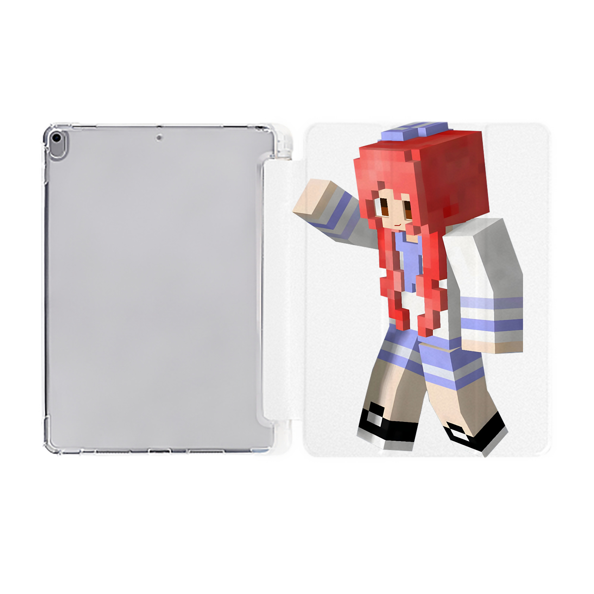 （画像用） マインクラフト ブロックの世界 Minecraft MC Block world IPad ケース ペン収納付き 三つ折りスタンド PUレザー×シリコン 対応機種9.5/10.5/10.9インチ